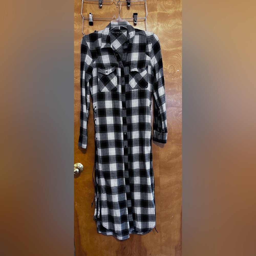 Blank NY plaid long shirt top with lace up side detail s